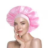 1 Stück Schlafmütze Satin Bonnet Nacht Schlaf Mütze Verstellbare Schlafkappe Kopfbedeckung Weiche Kopfhaube Schlafhaube Seide mit Gummizug für Damen（Rosa）