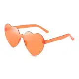 YOJUED Herz Sonnenbrille Randlose Candy Color Herzbrille für Damen Mädchen Love Heart Shape Sunglasses (Orange)