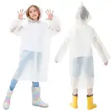 2 Stück Regenponcho Kinder, Wiederverwendbar Transparent Regenmantel, Atmungsaktiv Wasserdicht Regenmantel für Reisen, Wandern, Radfahren & Camping(Weiß)