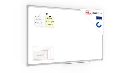 ALLboards Magnetisches Whiteboard 80x50cm Magnettafel mit Aluminiumrahmen Premium EXPO und Stifteablage, Weiß Magnetisch Tafel, Trocken Abwischbar, Wiederbeschreibbar Weißtafel