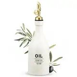 NiHome 350ml Keramik Ölflasche，Essig und Ölspender mit automatischem Ausgießer, spülmaschinenfest, UV-geschützter Olivenöl Flasche für die Küche zur optimalen Aromabewahrung, tropffreies Ausgießen