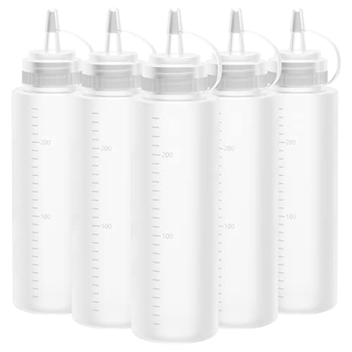 Gvolatee Squeeze Flasche, 5 Stück 250ml 8oz Plastik Quetschflasche Mit Kappen - BPA Frei,Kein Leck Condiment Flaschen für Malen,Backen,Ketchup,scharfe Soße,Olivenöl, Saucenflasche