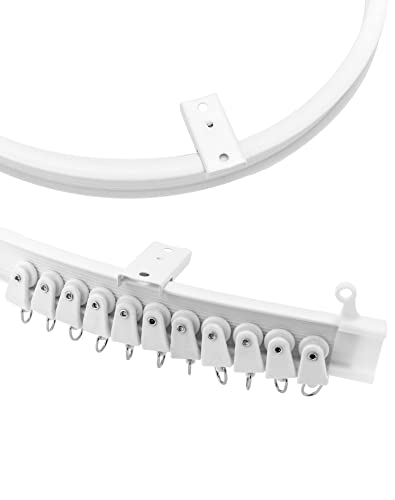 QWORK® 2m Vorhangschiene, Gebogene Deckenschiene für Fenster Vorhänge, Deckenmontage, weiß, Gebogene Schiene