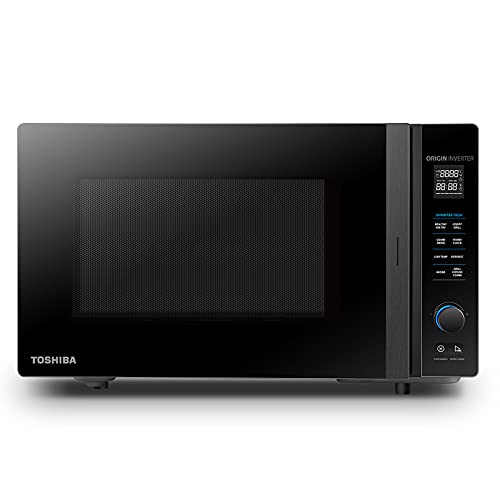 Toshiba MV-TC25T(BK) 4-in-1-Mikrowellenherd mit Heißluftfritteuse, Origin-Inverter-Technologie, leicht zu reinigendem Emaille-Innenraum, 25 L, 2100 W, Schwarz