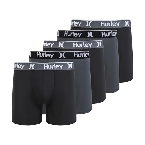 Hurley Herren 5 Pack Stretch Boxer Briefs Retroshorts, Schwarz/Castlerock, Large