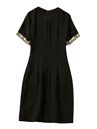Designermode 2022 Sommer Knielang Kleid Frauen Schwarz Weiß Perlen Kristall Slim Büro Luxus Damen Party Schwarz S