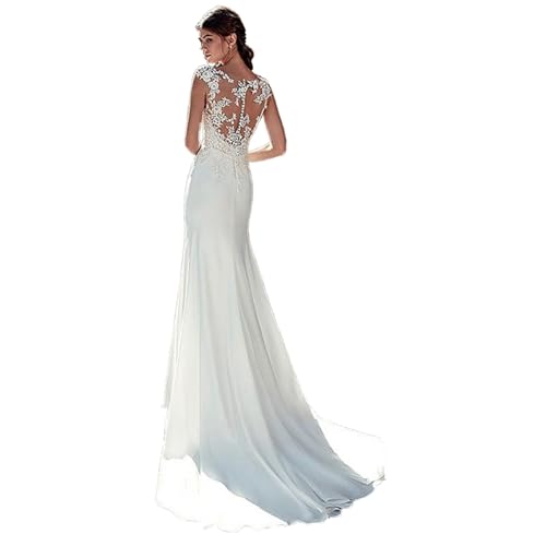 ZODICK Kurzarm Spitzen Applikationen Meerjungfrau Brautkleider natürliche schlanke Knöpfe Rücken Frauen Braut Kleid individuell angepasst