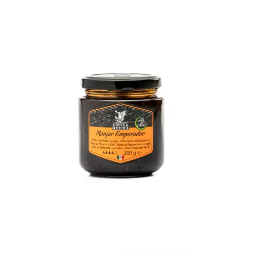 ÁGUILA MEXIKA | Manjar Emperador - Feinkost Mexikanische Chili Paste/Salsa Macha mit Knoblauch, in nativem Olivenöl - Chili Chipotle, Morita & Rojo de Árbol - aus natürlichen Vollwert-Zutaten.