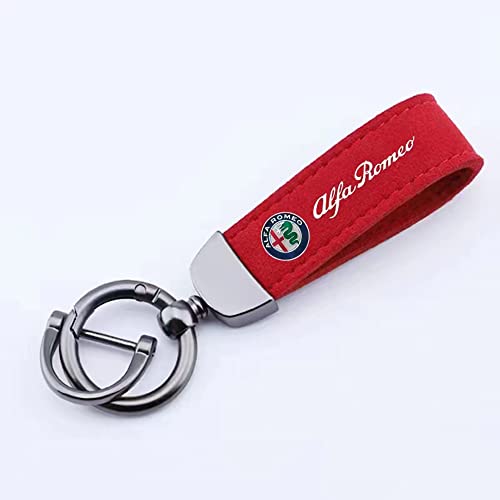 Auto Schlüsselanhänger Wildleder, für Alfa Romeo Stelvio 4C MiTo Giulietta Rotierende Hufeisenringe Car Key Chain Schlüsselbund with Logo Zubehör,Red Style-a
