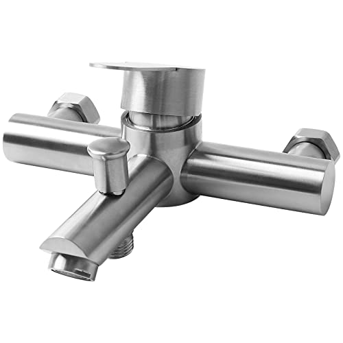 REAQUE Badewannenarmatur, Wasserhahn Badewanne, Einhebel-Wannenmischer, Wannenarmatur mit manuellen Umsteller, Wasserhahn Wandmontage, mit Brauseabgang und Bade Wasserhahn