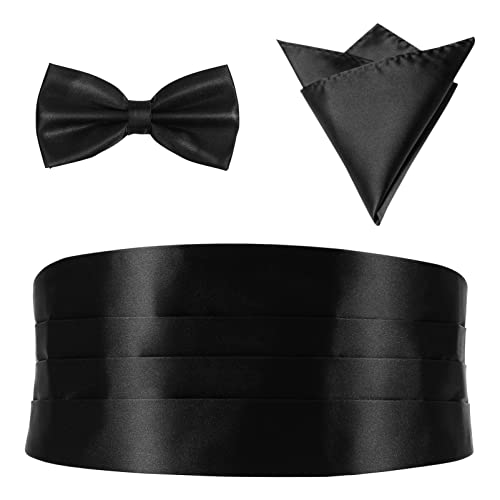 MAGICLULU 3-Teiliges Accessoire-Set Mit Fliege, Einstecktuch, Smoking Gürtel Und Kummerbund - Herren Glatter Cumberbund