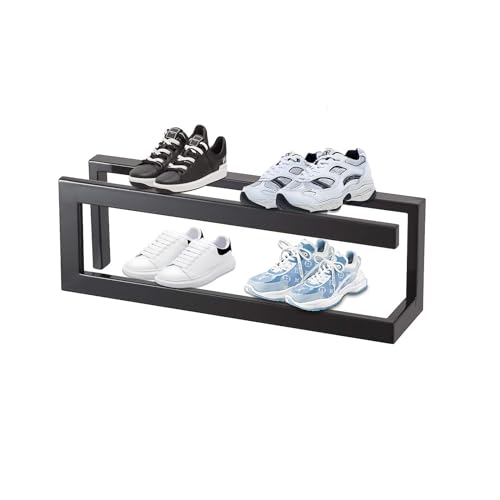 Edumov Schuhregal Metall, Schuhregal Schmal, Shoe Rack, Schuhständer Schwarz, Stabil Schuhablage, Schuhregale für Eingang, Flur, Schlafzimmer, Outdoor, 42 x 10 x 14 cm