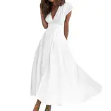 FUPODD Sommerkleider Damen Leicht Und Luftig Langes Sommerkleid Elegant Festliche Kleider Für Damen Weißes Kleid Hochzeitsgäste Abiballkleider Abschlusskleider Lang Boho Kleidung Umstandskleid