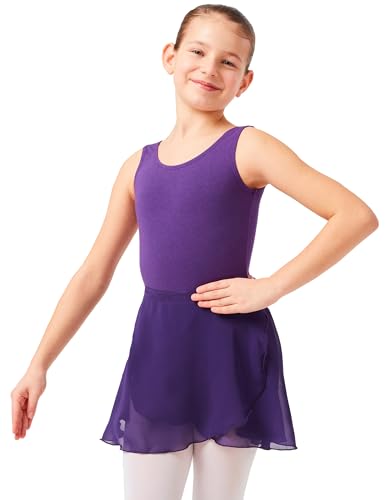 tanzmuster ® Wickelrock Mädchen Ballett - Emma - aus transparentem Chiffon - lockerluftiger Ballettrock zum Binden für Kinder in lila, Größe:140/146