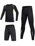 BUYKUD 3tlg Kinder Sportunterwäsche Fußball-Trainingsanzüge Funktionsunterwäsche Sportshorts Kompressionsshirt Kompressionshose Set
