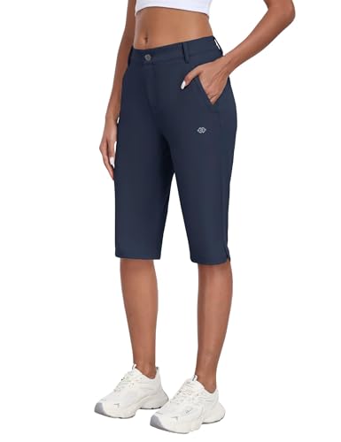 MoFiz Damen Outdoor Cargoshorts mit Taschen Leichte Sport Trekking Shorts Sommer Wandern Bermuda Shorts Marineblau EU XL