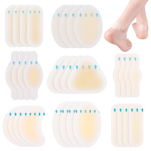 32 Stück Blasenpflaster, Blister Pads Gel Pflaster für Blase Fuß Schutz, Unsichtbare Ferse Hydrokolloid Pflaster, Linderung von Reibungsschmerzen Finger, Zehen, Vorfuß, Ferse