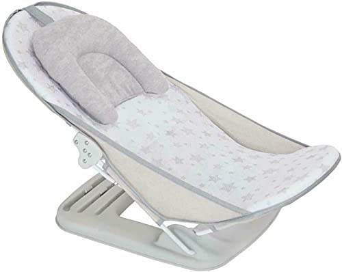 LADIDA Babybadewanne Baby Faltbares verstellbares Reise-Badewannensitz-Stütznetz Badenetz Anti-Rutsch-Badenetz-Regalsitz Sicherheits-Badesitzstütze mit Kopfstützenkissen (Grauer Babybadewanne 286)