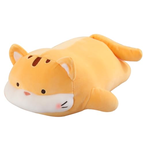 AMOZO Katze Kuscheltiere Kawaii Süße Katze Plüschkissen Stofftiere Weiche Plüschtier Kitty Plüsch Dekokissen Geschenke für Mädchen Kinder (Orange)