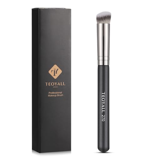 TEOYALL abgewinkelt flach Concealer Pinsel, Dense Synthetic Contour Pinsel für Bronzer Flüssigkeit Stiftung Creme Puder Blending Buffing Stippling Pinsel