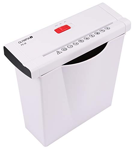 Olympia PS 36 Papierschredder Büro (Streifenschnitt, Sicherheitsstufe P2, Automatischer Einzug, Papiervernichter mit Papierkorb, Dokumenten-Shredder mit Teleskoparm) weiß