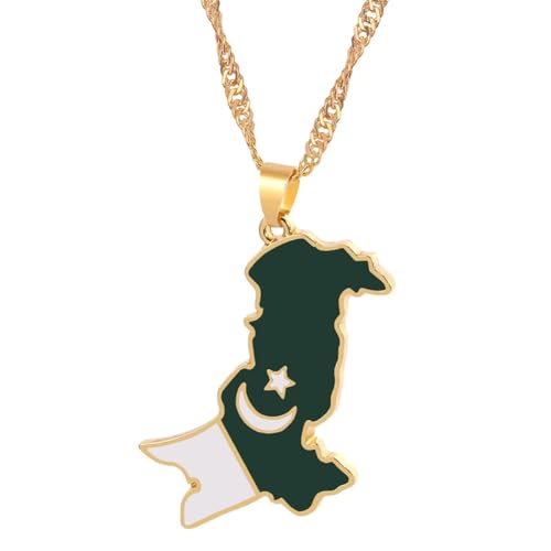 Sirxlevcy Goldene Halsketten mit Anhänger Aus Pakistans Landkarte und Flagge, Edelstahl, Halsketten mit Pakistanischem Ethnoschmuck