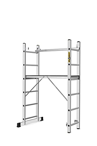 DRABEST Arbeitsgerüst 2x6 Alu Leiter und Gerüst Aluminium Leitergerüst bis 150KG Belastbar Multifunktionsleiter kostenloser Haken