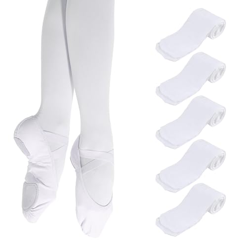 Carreneu 5 Stück Ballettstrumpfhose Mädchen Ballett Strumpfhose Mädchen Weiße Strumpfhose Kinder Elastische Anti-Rutsch, L (110–130 cm)