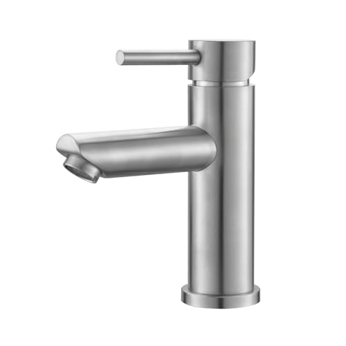 Ibergrif Waschtischarmatur Chrom Matt - Edelstahl Wasserhahn Bad, Einhebel-Mischbatterie (Kalt-/Warmwasser) für Badezimmer Gäste-WC, M11103