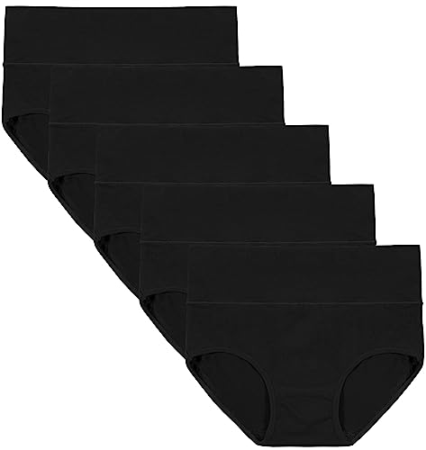 INNERSY Unterhosen Damen Schwarz High Waist Slips Baumwolle Postpartum Unterwäsche Frauen 5 Pack (XL, Schwarz)