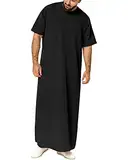 YAOHUOLE Kaftan Herren Lang Thobe Herren Kaftan Leinen Herren Kurzarm Kaftan Herren Kaftan Sommer Schwarz M