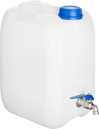 20 L Wasserkanister BPA-frei mit verzinkt Hahn, Weiss Farbe, Wasserbehälter Kanister Trinkwasserkanister