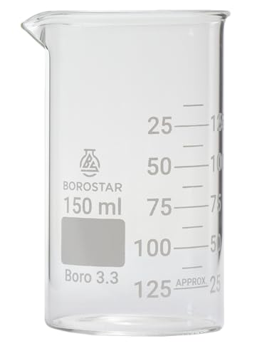Borostar Becherglas (Boro 3.3), hohe Form mit Graduierung und Ausguss, 150 ml