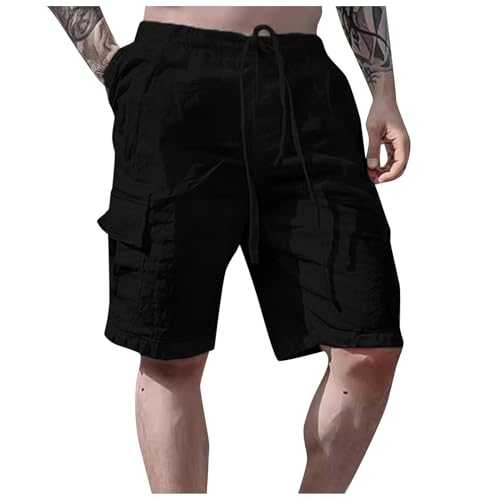 RUMAOZIA Kurze Hosen Herren Sommer Leinenshorts Herren - Leicht Herren Shorts für Männer Einfarbige Sport Short Elastische Taille Luftige Beach Strand Shorts Leinenhose mit Gummizug und Taschen