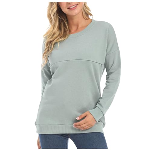 Pflege Sweatshirt Langarm Umstandspullover T-Shirt Winter Stillen Pullover Tops mit Reißverschluss Stillshirt Damen Fleece Stilloberteile Winter Umstandsmode (Light Blue-2, L)