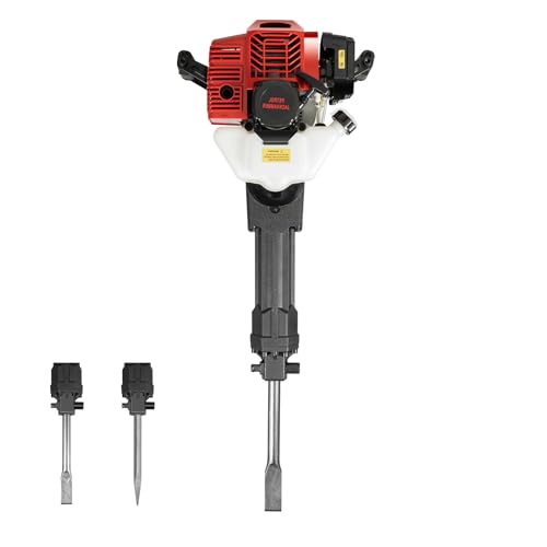 2-Takt Benzin Abbruchhammer, 1,9 KW 20-55J Schlaghammer Meißelhammer Stemmhammer, Einzylinder Meißelhammer Hammer Handzugstart Meißelhammer mit 2 Bohrer für Hochbau, Straßenbau-Projekt