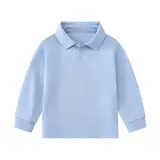 Unisex Kinder Poloshirt Jungen Mädchen Einfarbig Langarm Poloshirts mit Knopfleiste&Polokragen Basic Polo T-Shirt Casual Tops Fashion Klassisch Oberteile Schuluniform Langarmshirt Golf Polo Pullover