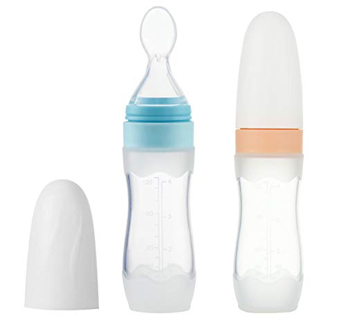 PandaEar (2er Pack) Silikon-Babynahrungs-Spenderlöffel | 4 oz Säuglingsfrucht-Squeeze-Feeder | Reisefreundlich Kinder Kleinkinder Jungen Mädchen (Blau)