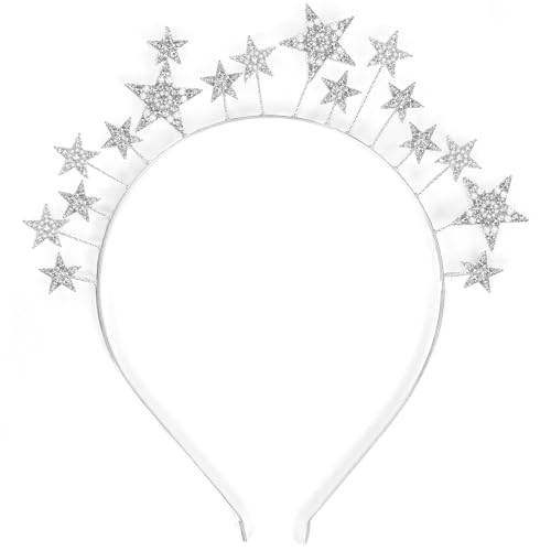 Stern Haarreif Silber, Sternhaarreif Haarschmuck, 1 Stück Silver Stars Headband Rhinestone, Glitzer Stirnband, Kopfschmuck, Kristall Sternenhaarreifen für Weihnachten Karneval Neujahrsparty