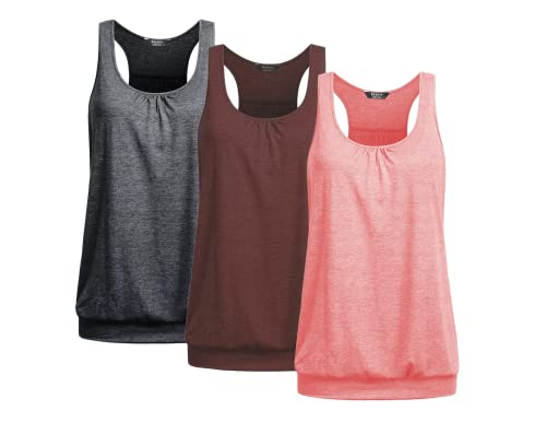 UNibelle Tank Top Damen Yoga Shirt Top Sport Tanktop Ärmellos Racerback Fitness Oberteil Training 3er Pack, 3er Pack_ Dunkelgrau/Weinrot/Rosa, L