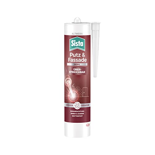 Sista Pattex Putz & Fassade Acryl, wetterfeste Dichtmasse zur Rissabdichtung, Fugenfüller für viele Materialien*, Fugenmasse für Außenfassaden, 1x280ml Kartusche, altweiß