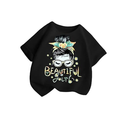 KODMNSW T-Shirt Mädchen T Shirt Tshirt Sommer Tops Kurzarm Crop Top Niedliches Oberteile Casual Kurzärmelige Coole Klamotten für Teenager 2-14 Jahre Alt Angebote Schwarz 8-10 Jahre