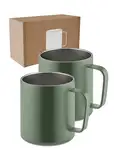 LAMBDA COFFEE® Edelstahl Tasse 2x360ml Thermobecher mit Henkel I Kaffeetasse doppelwandig isoliert I Tassen Set für Camping & Outdoor I Thermo Kaffee Becher (Grün)