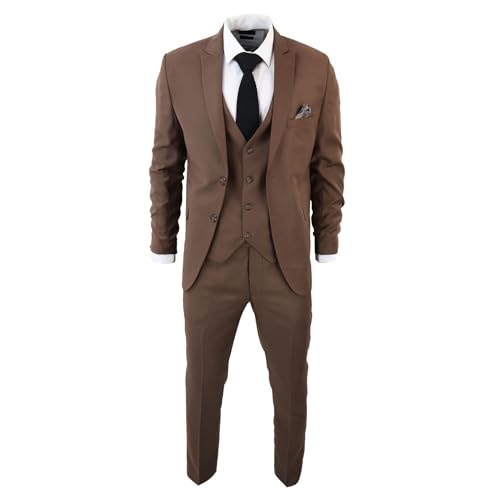 TruClothing.com Herren Classic Braun Anzug 3 Teilig Tailored Fit Vintage Büro Hochzeit Prom - braun 58
