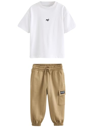 NEXT Kurzarm-T-Shirt und Utility-Jogginghose im Set Weiß/Braun 2-3 Jahre