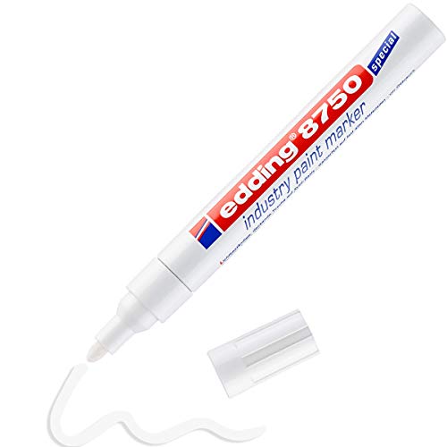 edding 8750 Industrie Lackmarker - weiß - 1 Stift - Rundspitze 2-4 mm - Lackstift zum Beschriften von staubigen, leicht öligen Oberflächen, Reifen, Metall, Glas und Holz - permanent, wasserfest