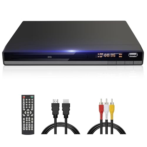 DVD-168 Kompakt HD DVD Player für TV HDMI AV Ausgang mit Kabel Enthalten, 1080P DVD-CD-Player mit USB Eingang, Alle Regionen Frei, Fehler Korrektur, Integriertes PAL NTSC-System (Schwarz)