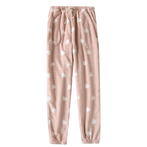 deals of the day, Schlafanzughose Damen Lang Fleece Warm Gestreift Weich Schlafhose Frauen Plaid Relaxhose Weit Bein Bequeme Kariert Karo Pyjama Hose Loungehose Nachthose Freizeithose Workout Rosa XXL