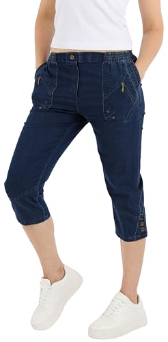 Schuerzenfabrik Damen Kurze Hosen Dehnbund Cargo-Hose kurz 3/4 Jeans Hose, Größe:54, Farbe:dunkelblau