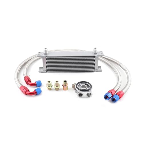 NICCOO 13 Reihen Ölkühler Set, Ölkühler Anschluss Set Zusatz Kühlung Extern Oil Cooler, Auto modifiziertes Motorgetriebe Ölkühler mit 2 Ölschlauch